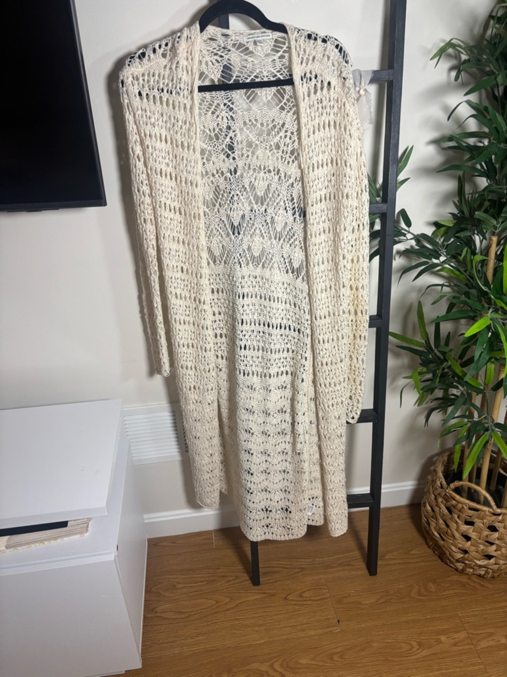 Abercrombie & Fitch Open Knit Long Cardigan Sweater - Cream